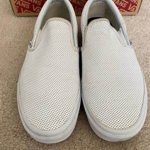 Vans Slip On Leather Perf Skate Shoe White